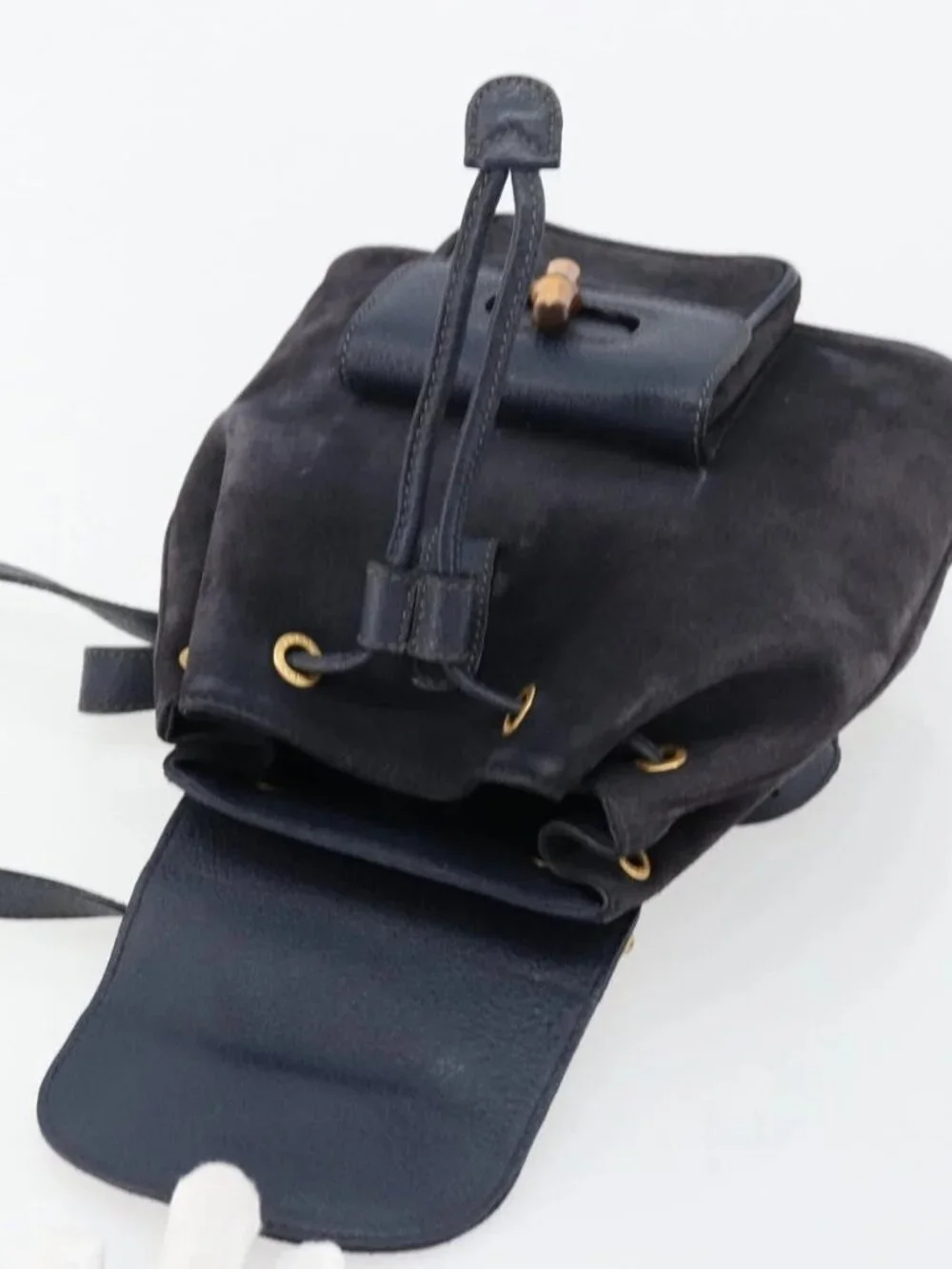 GUCCI Bamboo Backpack Suede Navy Gold 003 2034 0030 Auth